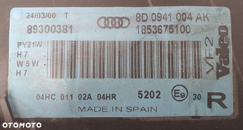 LAMPA PRAWY PRZÓD PRZEDNIA AUDI A4 B5 LIFT 8D0941004AK EUROPA - 2