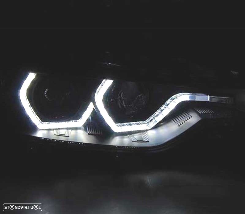FARÓIS BMW F30 F31 11-15 XENON AFS ANGEL EYES DRL LED PRETOS - 3