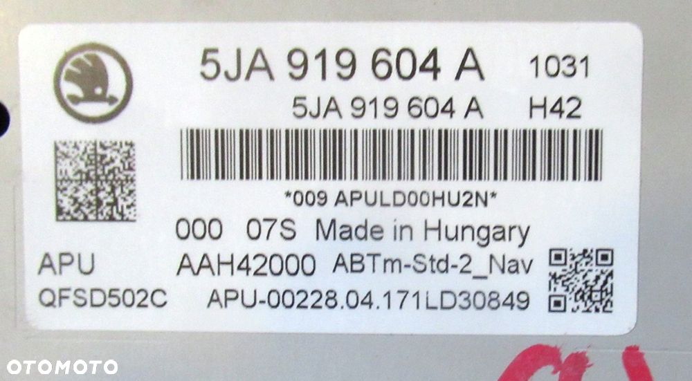 SKODA RAPID RADIO RADIOODTWARZACZ EKRAN WYŚWIETLACZ NAWIGACJI 5JA919604A - 3