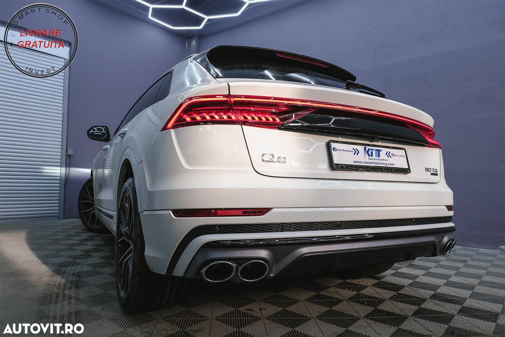 Difuzor Bara Spate Evacuare Dubla Audi Q8 S-Line (2018-2023) Evacuari Crom- livrare gratuita - 16