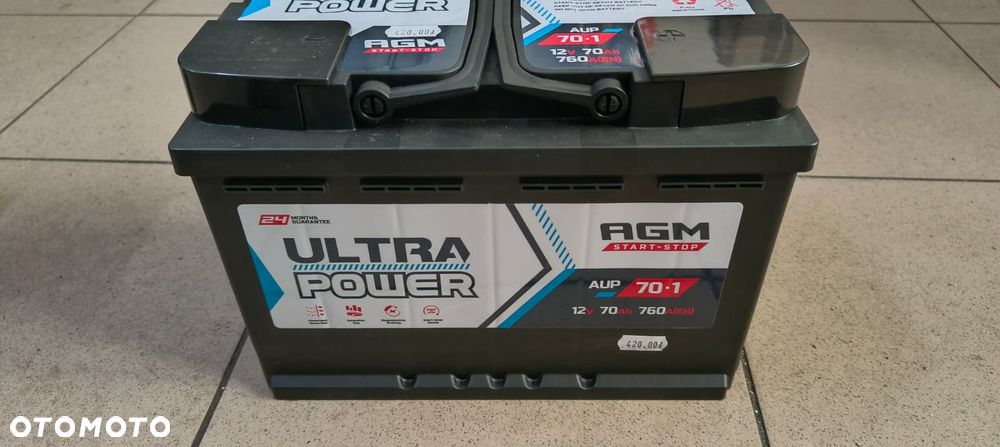 AKUMULATOR ULTRA POWER 12V 70Ah 760A AGM START STOP AUP-70-1 NOWY - 2
