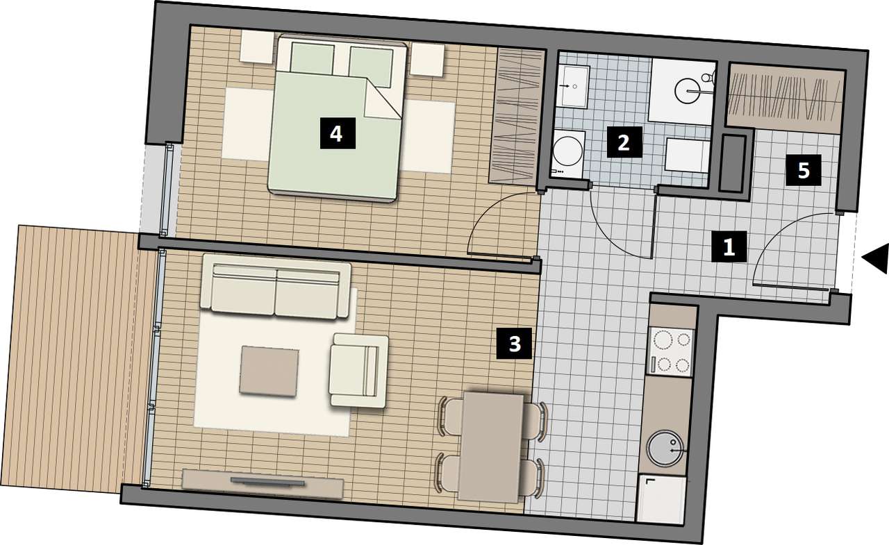 2-pokojowe mieszkanie 40m2 + balkon Bezpośrednio - Pełny obrazek: 2/16