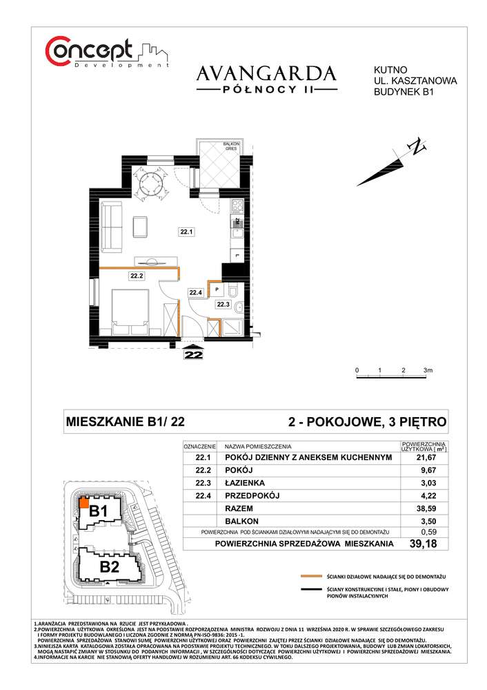 Mieszkanie 2-pokojowe, 39,18 m2 | B1/22 - Pełny obrazek: 2/10