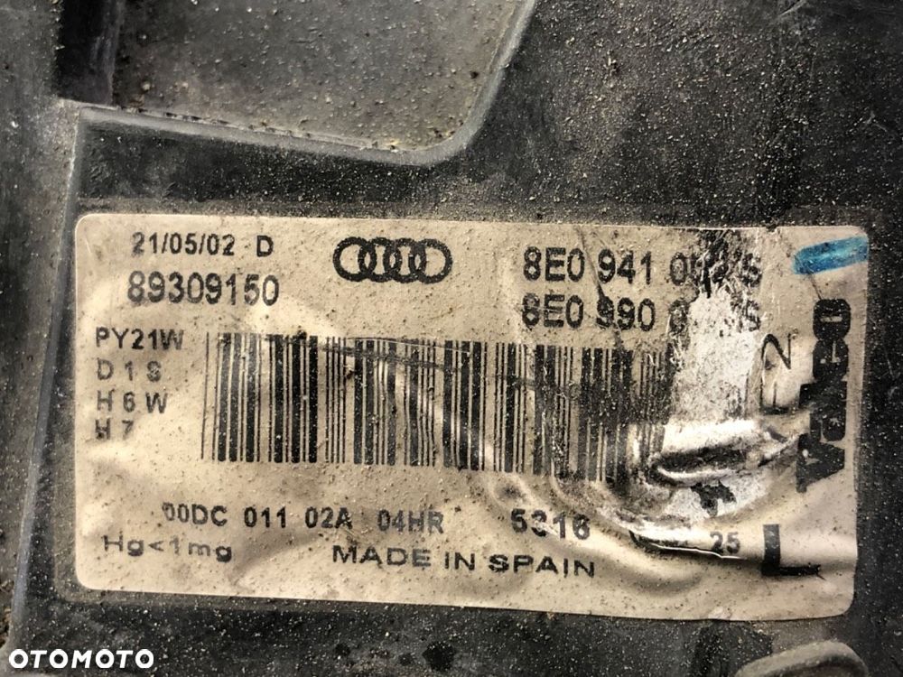 REFLEKTOR LEWY PRZÓD XENON  AUDI A4 B6 (8E2) 2000 - 2005 2.5 TDI quattro 132 kW [180 KM] olej - 9