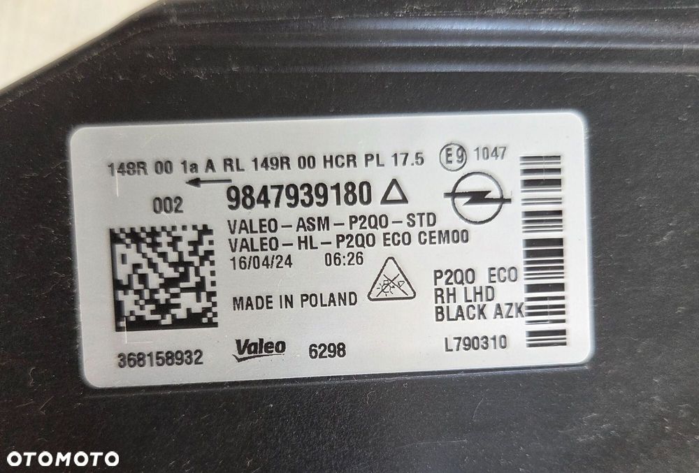 OPEL MOKKA II B 20- LAMPA FULL LED PRAWA PRZÓD EUROPA 9847939180 - 10
