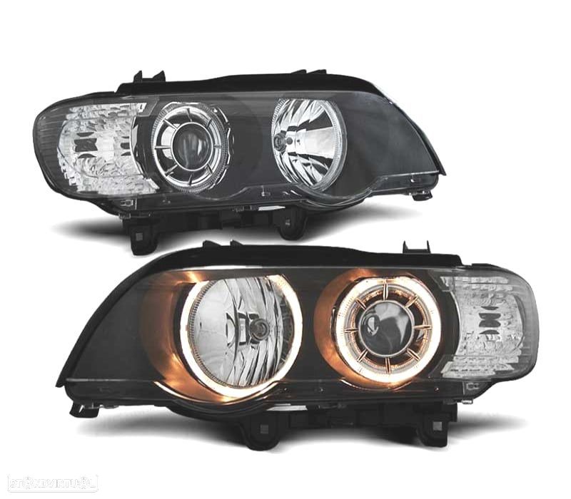 FARÓIS ANGEL EYES BMW X5 E53 00-03 FUNDO PRETO - 1