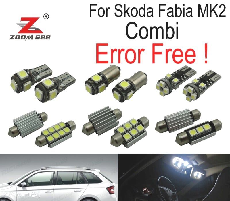 KIT COMPLETO DE 17 LÂMPADAS LED INTERIOR SKODA FABIA 2 MK2 MK II COMBI ESTATE WAGON 08-14 - 1