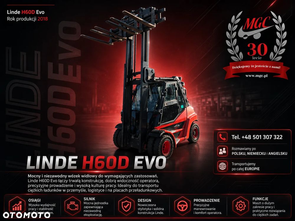 Linde H 60 D Evo / 6 WIDEŁ UNIKAT / SERWISOWANY / 6 TON UDŻWIGU / KSIĄŻKA SERWISOWA / 1WŁ. / MOŻLIWY UDT I TRANSPORT PO CAŁEJ EU! - 2