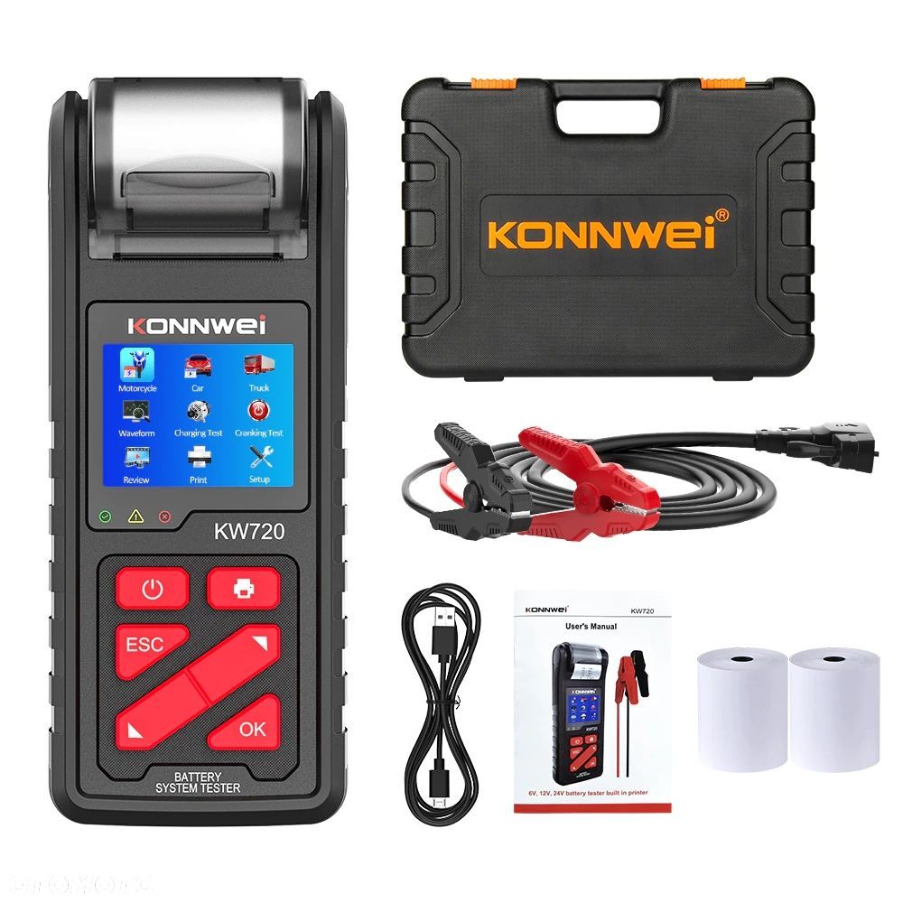 TESTER DO AKUMULATORÓW 6V 12V 24V z Drukarką Konnwei KW720 - 1