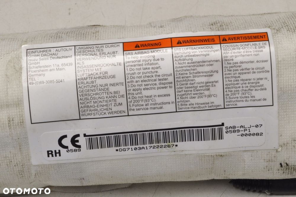 ISUZU D-MAX II AIRBAG PODUSZKA POWIETRZNA FOTELA PRAWA SAB-ALJ-070589-P1 - 2