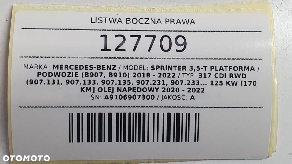 LISTWA BOCZNA PRAWA SPRINTER W907 W910 2022 ORYGINAŁ A9106907300 KOMPLET - 8