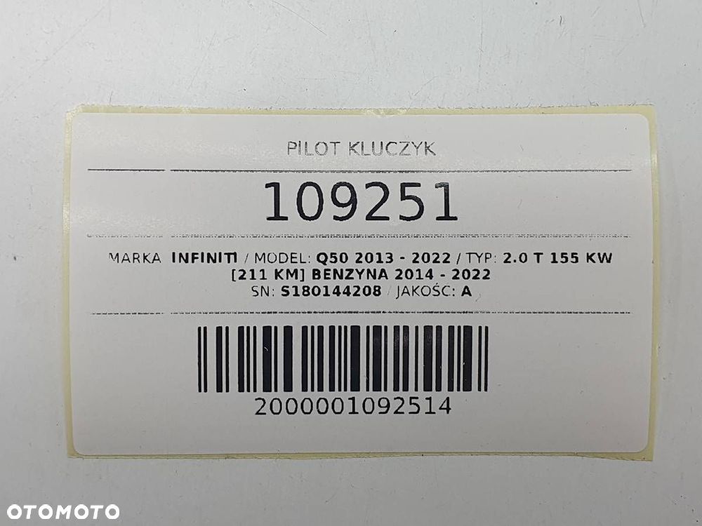 PILOT KLUCZYK S180144208 INFINITI KEYLESS INFINITI Q50 433,92 MHZ - 4
