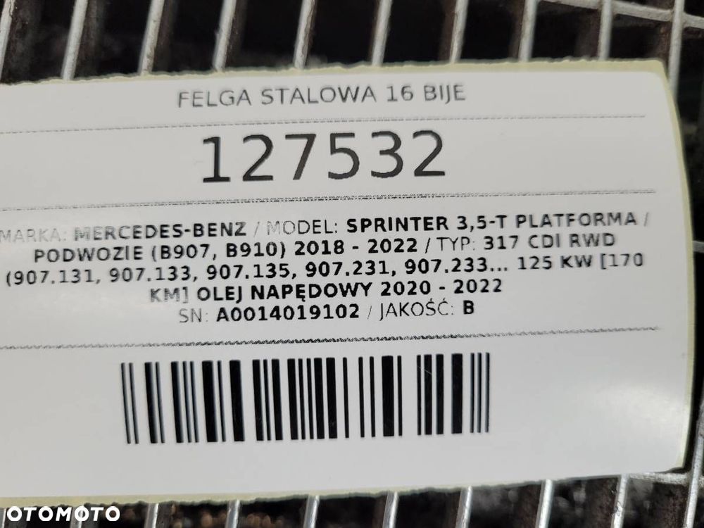 FELGA STALOWA 16 SPRINTER W907 W910 ORYGINAŁ A0014019102 6X130 ET 54 - 8