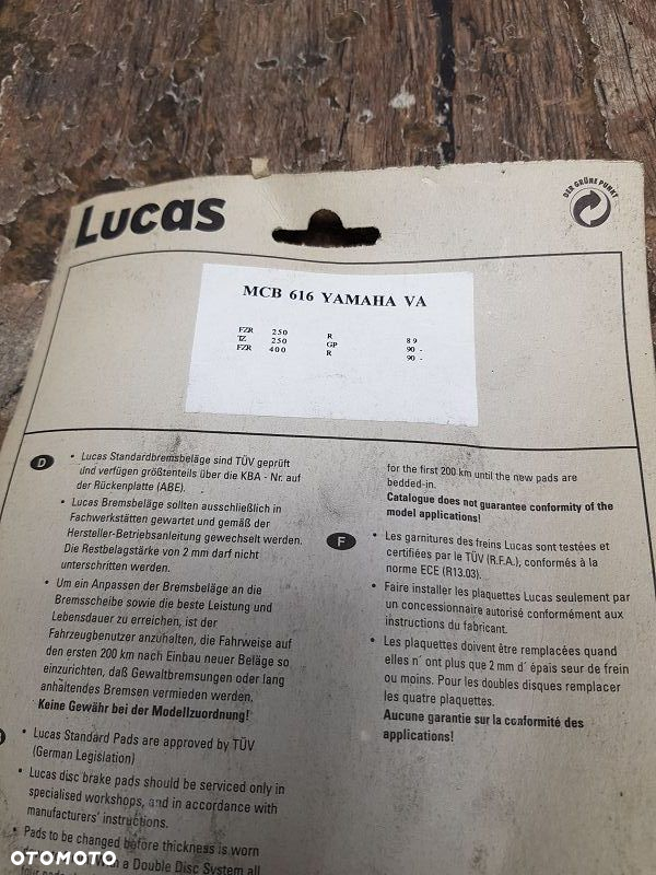 Klocki hamulcowe Lucas MCB 616 Yamaha FZR 250 / FZR 400 - 4