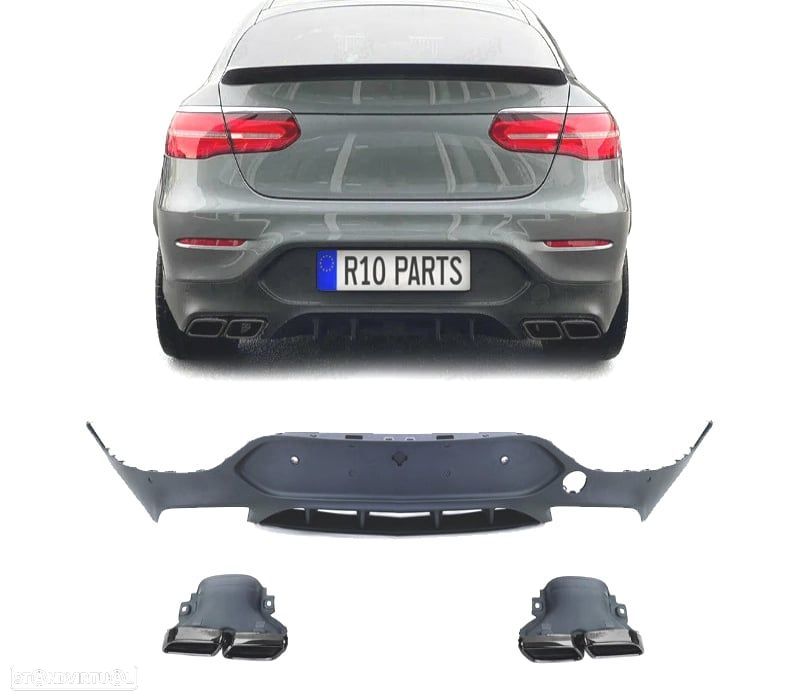 DIFUSOR TRASEIRO MERCEDES GLC C253 COUPE 16-19 LOOK GLC63 + PONTEIRAS DE ESCAPE PRETAS - 1