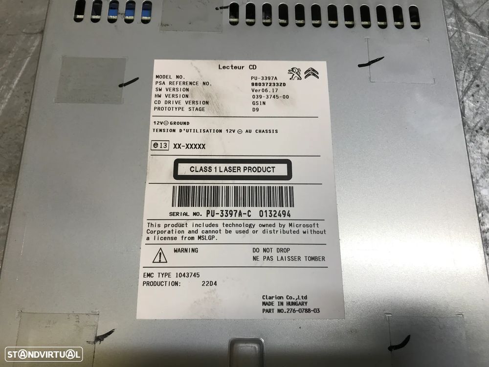 LEITOR DE CD PEUGEOT 208 / 2008 PU-3397A 98037233ZD - 4