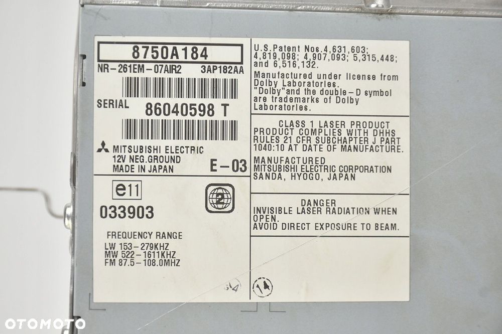 radio nawigacja * mitsubishi outlander lancer 8750a184 - 4