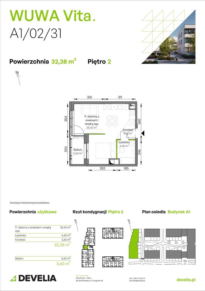 1-pokojowe mieszkanie 32m2 + balkon Bezpośrednio - Pełny obrazek: 2/13