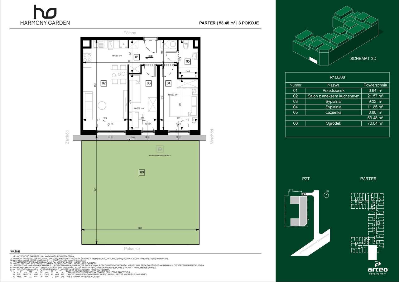 3 pokoje, 53,48m², ogród, parter, nowe, Harmony Garden