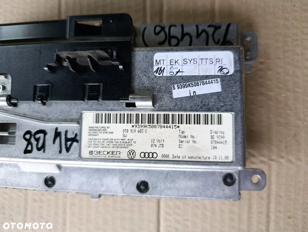AUDI A4 B8 EKRAN WYŚWIETLACZ MONITOR 8T0919603C - 4