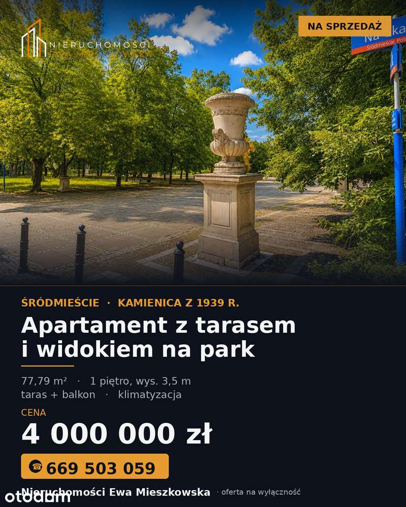Kamienica w parku z dużym tarasem