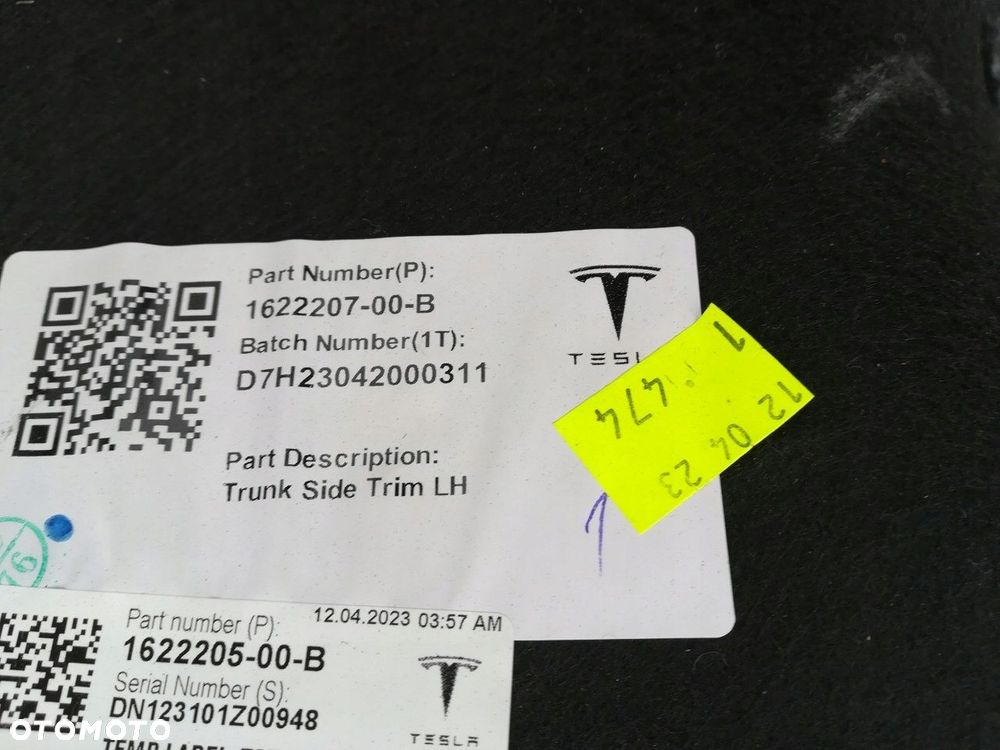 TESLA Y BOCZEK TAPICERKA BAGAŻNIKA LEWY 1622207-00-B ORYGINAŁ - 8