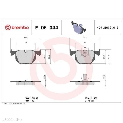 Placute frana Bmw 3 (E46), 3 Convertible (E46), 3 Coupe (E46), 3 Touring (E46), X3 (E83); Land Rover Range Rover 3 (L322), punte spate, pregatit pentru senzor uzura; Brembo - 1