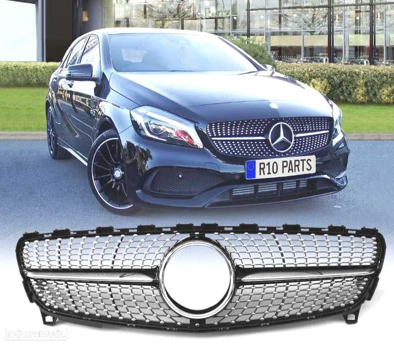 GRELHA FRONTAL MERCEDES CLASE A W176 16-18 PRETO CROMADO LOOK DIAMOND - 1