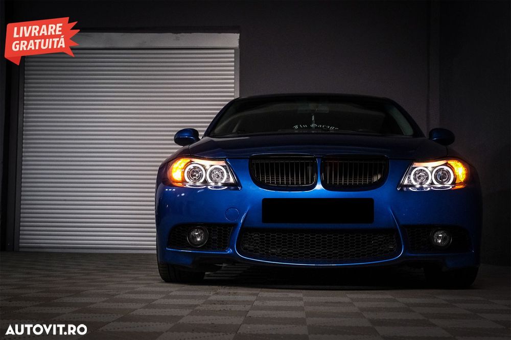 Faruri BMW Seria 3 E90 Sedan E91 Touring (03.2005-08.2008) Angel Eyes Negru- livrare gratuita - 11