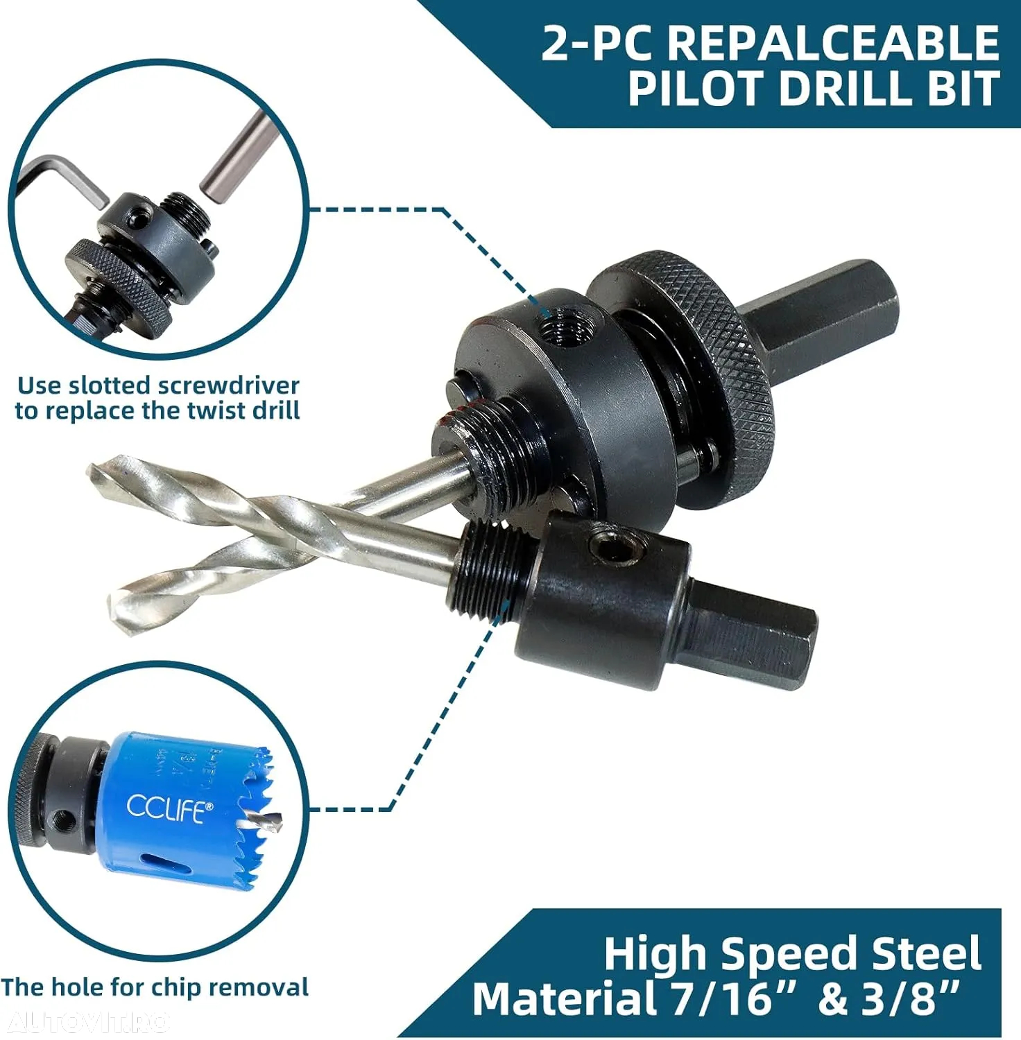 Trusa carote bi-metal M3 HSS-CO, pentru găurirea oțelului inoxidabil, metal ușor, lemn, PVC, plastic etc., 16-76mm adâncime de tăiere 38mm, 18 piese - 4