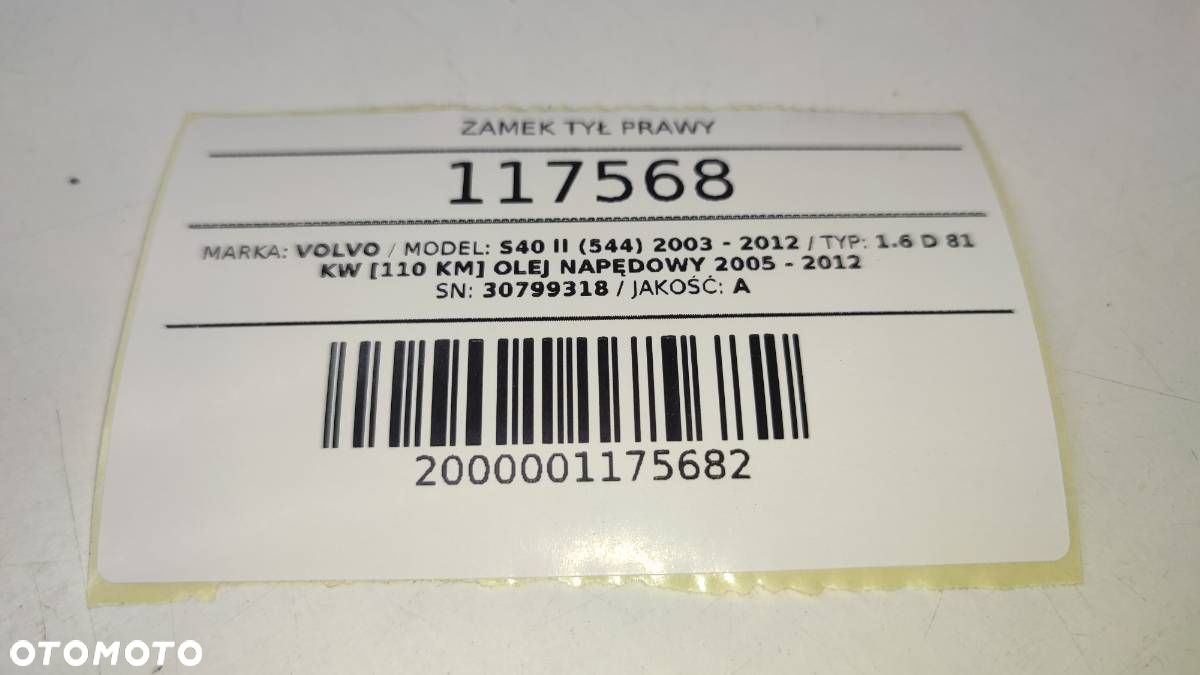 ZAMEK DRZWI PRAWY TYŁ VOLVO V50 S40 II EUROPA 30799318 - 6