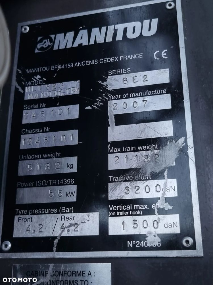 Manitou 523 MonoUltra Ładowarka teleskopowa 5m 2,3 tony Posuw wideł Hydr. łyżka Klima 2x kamera PERKINS z Komuny Norweskiej! Jak Nowa 3136 mtg Zero luzów wycieków SERWISY DEKRA - 26