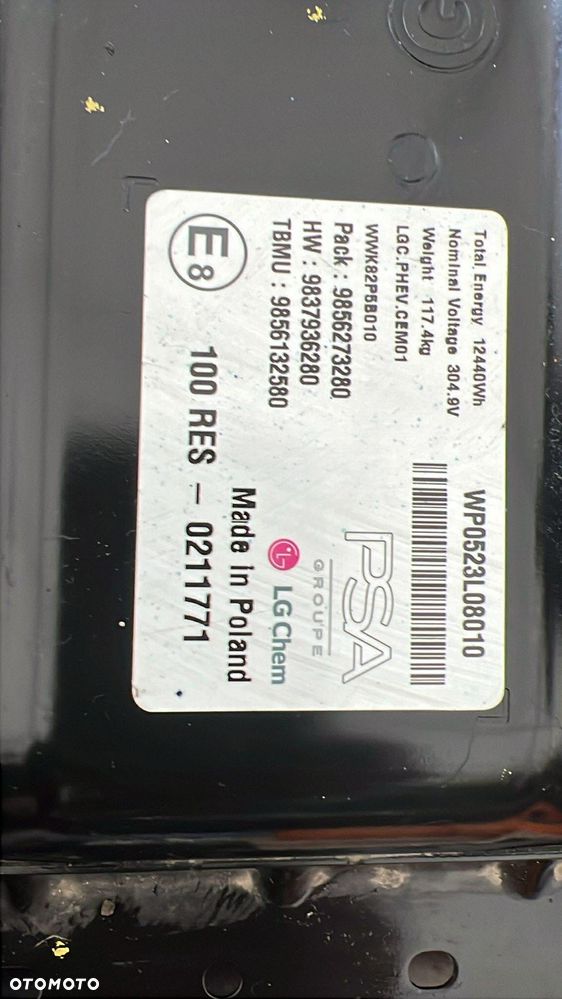 Bateria Trakcyjna PSA Peugeot 3008 1.6 THP Hybrid 12,44 kW 9856273280 2023 - 3
