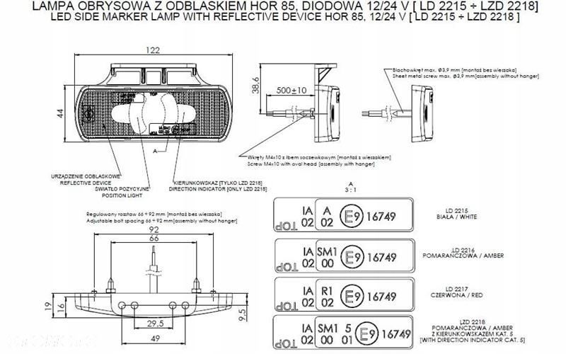 lampa obrysowa led z odblaskiem czerwona 12/24v uniwersalna - 4