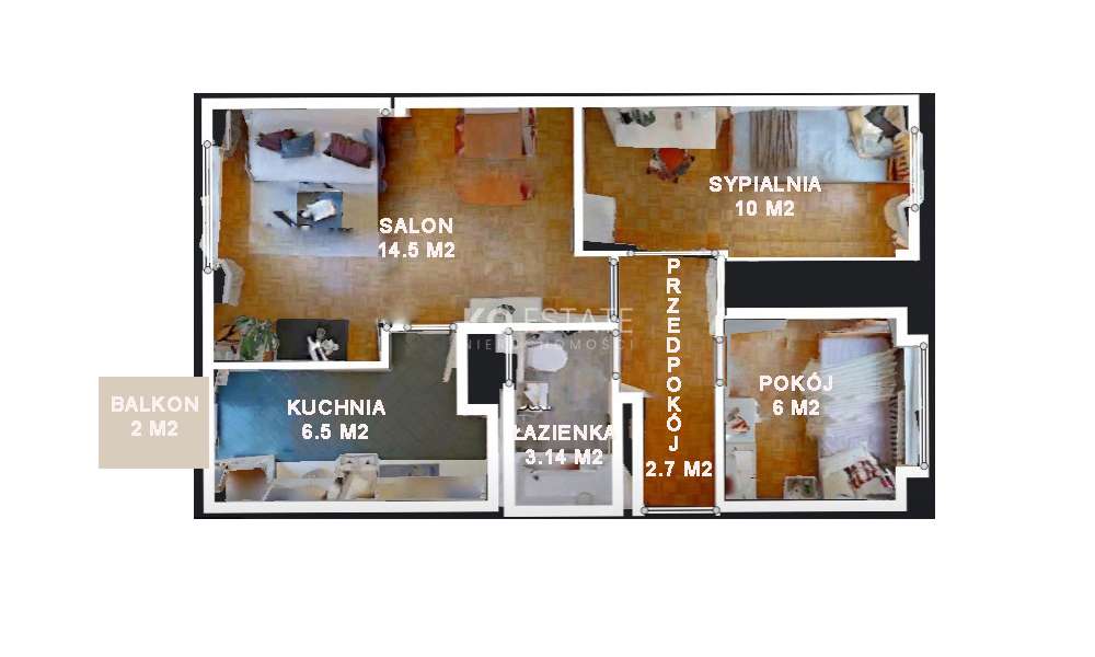 3 pokoje | 42,84 m² | Jemiołowa | UE | Sky Tower