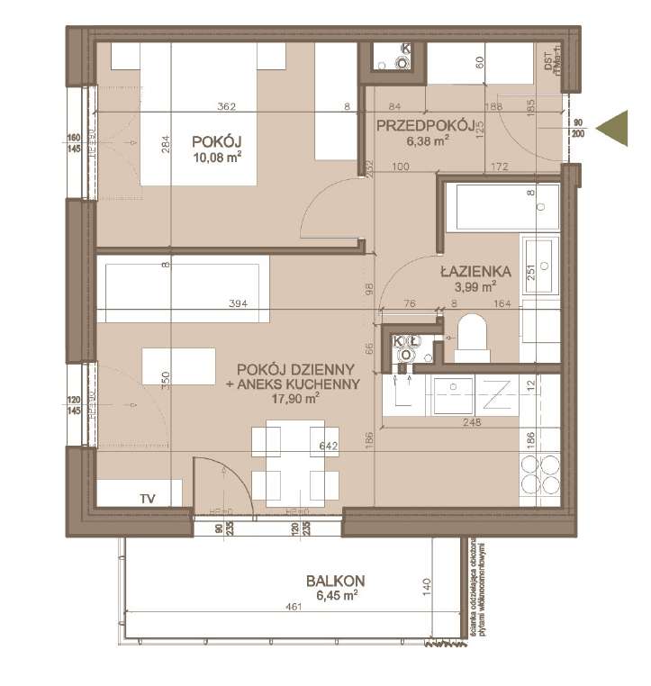 2-pokojowe mieszkanie 38,35 m2 + balkon