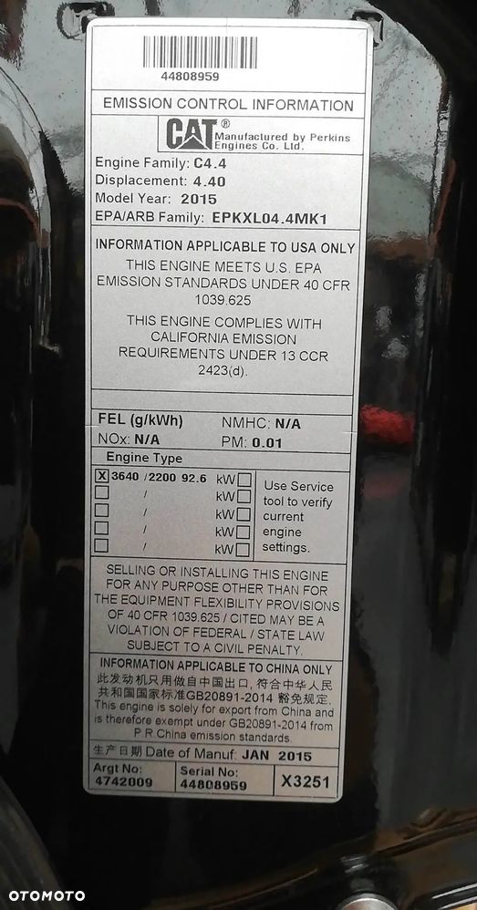 SILNIK CAT C4.4 3640 92,6 kW NOWY 35 772 zł netto - 7