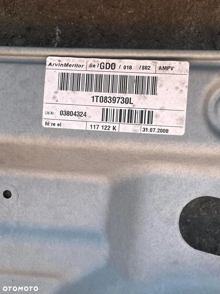 VW TOURAN MECHANIZM PODNOSNIK SZYBY PRAWY TYL 1T0839730L VW TOURAN 1T0 LIFT 2006-2010 - 3