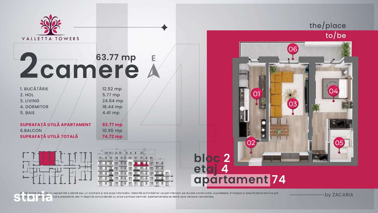 Apartament 2 camere / etaj 4/ 75mp utili / Valletta Towers / Craiova — fotografia 3