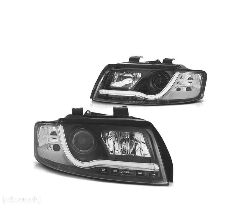 FARÓIS AUDI A4 B6 00-04 LUZ DIURNA TUBE LIGHT FUNDO NEGRO - 1
