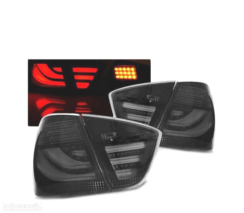 FAROLINS TRASEIROS LED BMW E90 05-08 BLACK SMOKED PRETO FUMADO ESCURECIDO - 1
