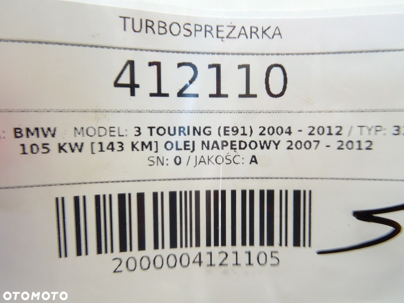 TURBOSPRĘŻARKA - 434.00 PLN - BMW 3 Touring (E91) 2004 - 2012 318 d 105 kW [143 KM] olej napędowy - 7