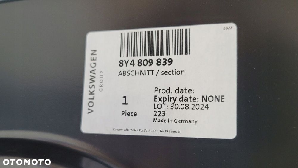 POSZYCIE LEWE PRÓG SŁUPEK 8Y4 AUDI A3 S3 SPORTBACK 2020- 8Y4809839 - 8