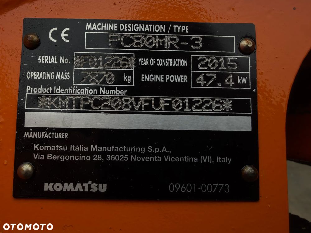 Komatsu Koparka Gąsienicowa 8 ton PC80MR-3. Sprowadzona z Norwegii. Centralne smarowanie!! Maszyna  jak Nowa 2016rok. 3200mtg 3x łamane Ramię. Klima ser.DEKRA. Własna pompa paliwa. Ani deka luzów i wycieków. Gąsienice klepki bez zużycia! Podwozie w pięknym stanie. Okazja Maszyna zadbana!! Po serwisach eksploatacyjnych. - 5