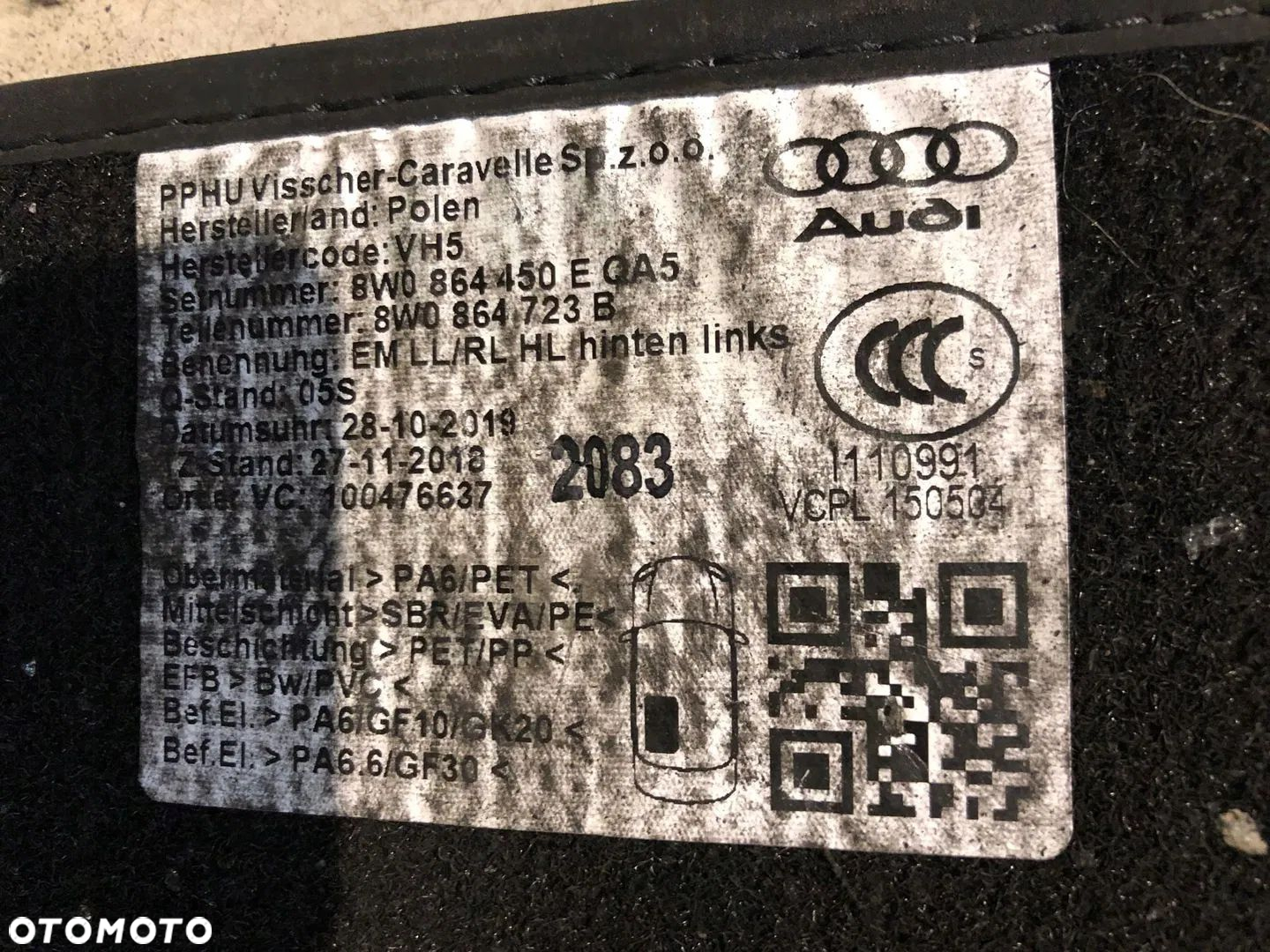 DYWANIKI WELUROWE AUDI A4 B9 AVANT ORYGINALNE KOMPLET - 12
