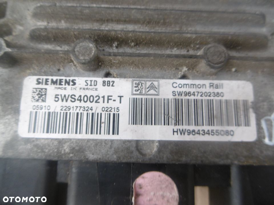 Sterownik komputer CITROEN C3 1,4 HDI 5WS40021F-T 9647202380 - 2