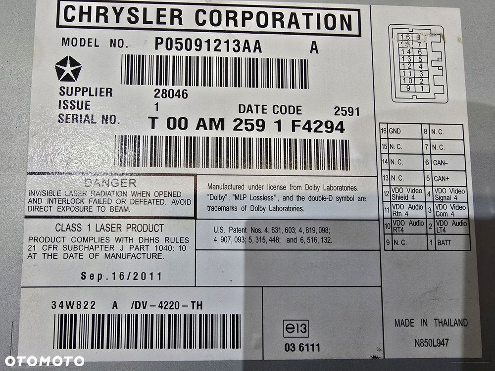 panel czytnik cd dvd lancia voyager 12r p05091213aa - 3