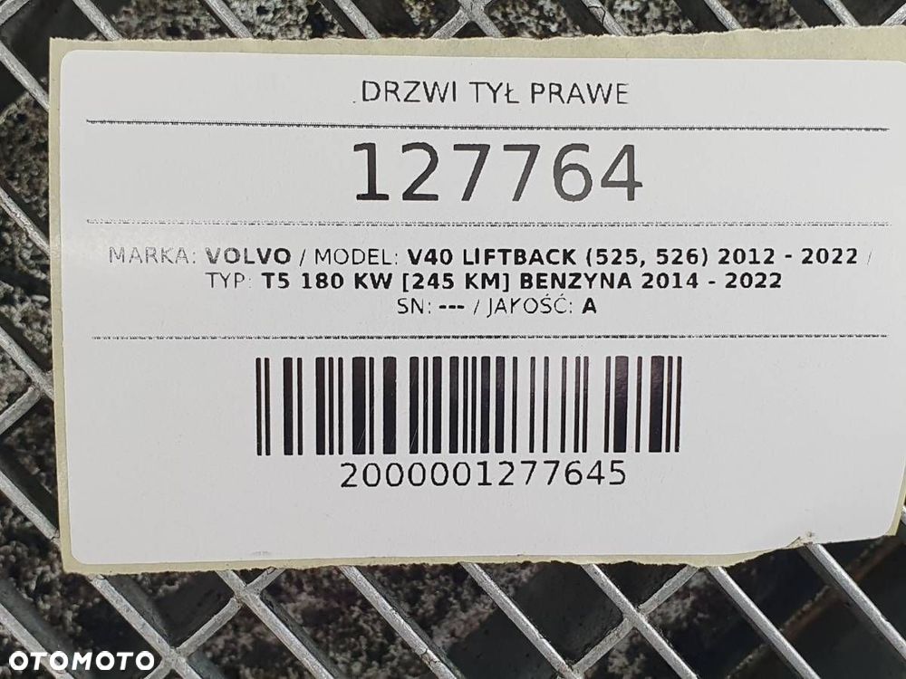 DRZWI TYŁ PRAWE VOLVO V40 II KOMPLETNE 723-16 723 - 12