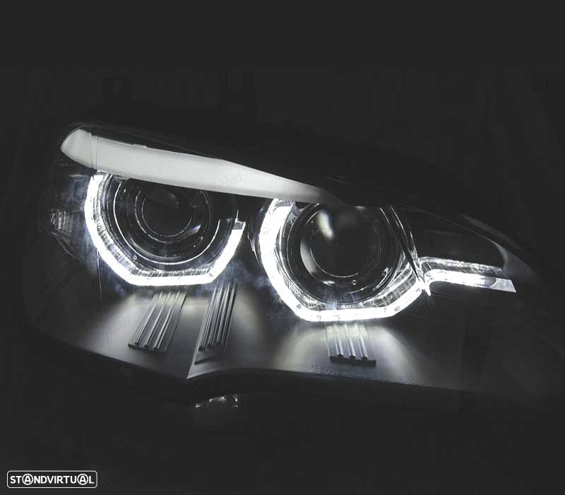 FARÓIS LED BMW X5 E70 07-13 OEM XENON ANGEL EYES PRETO - 4