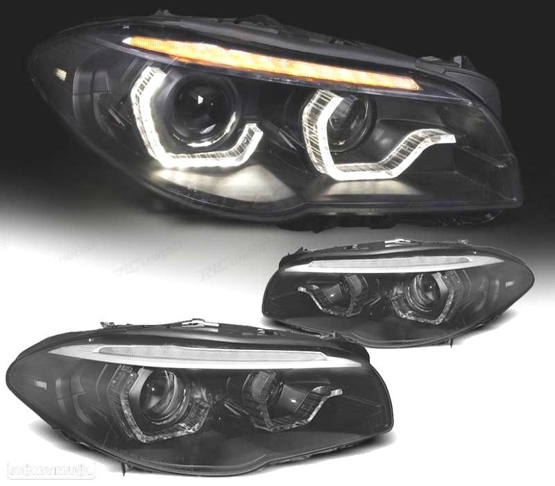 FARÓIS BMW F10 F11 10-13 XENON AFS 3D ANGEL EYES LED DRL DINAMICOS PRETOS - 1